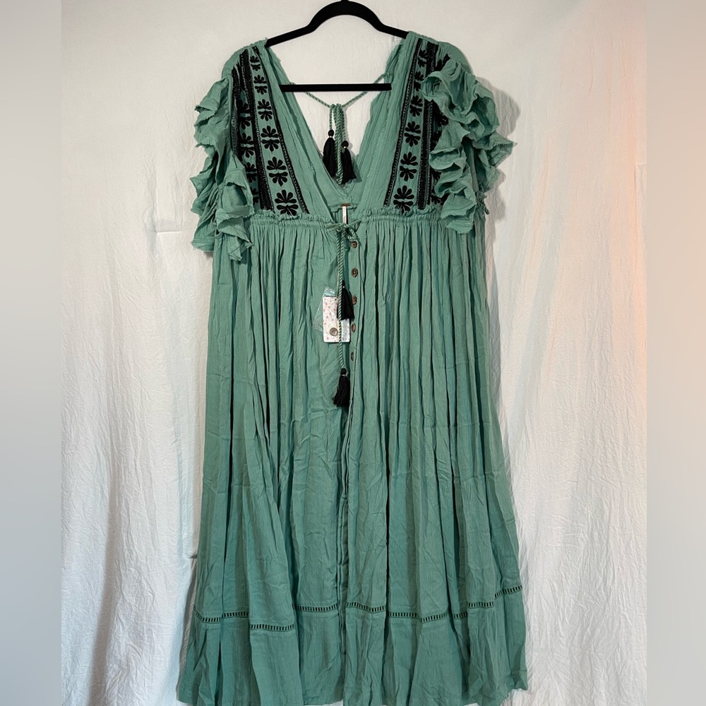 Free People Green Bali Will Wait For You Boho Style Dress Size X-Small